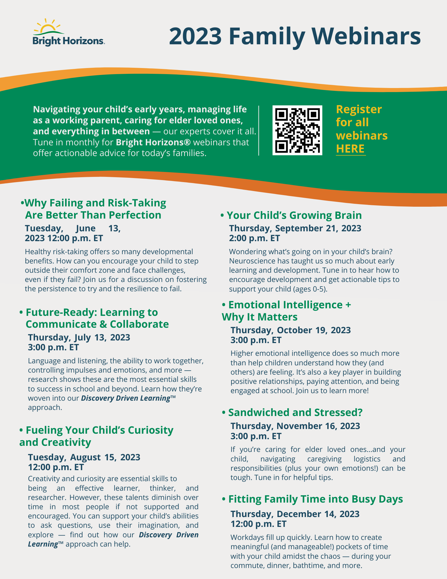 2023 Bright Horizons Family Webinar Schedule
